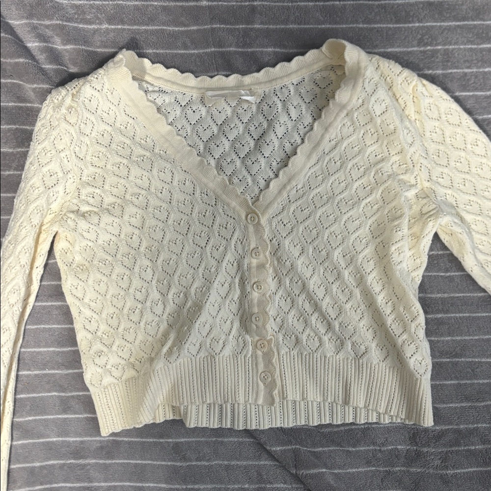 Love Shack Fancy Cream Janie Cropped Cardigan XS